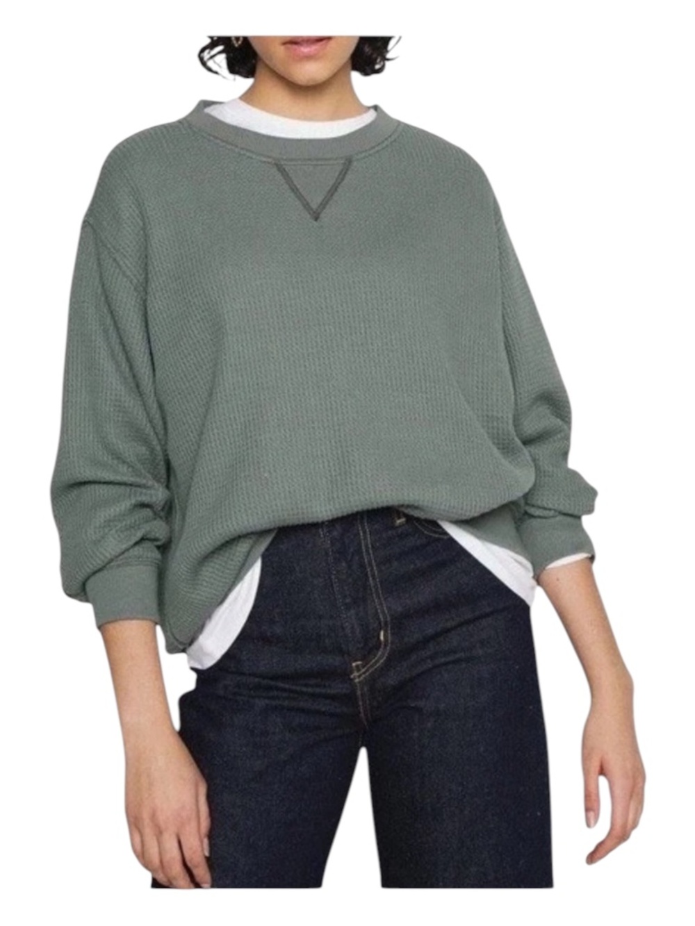 Aerie The Sweat Waffle Crew Neck Oversized Sweatshirt Womens M Loungewear